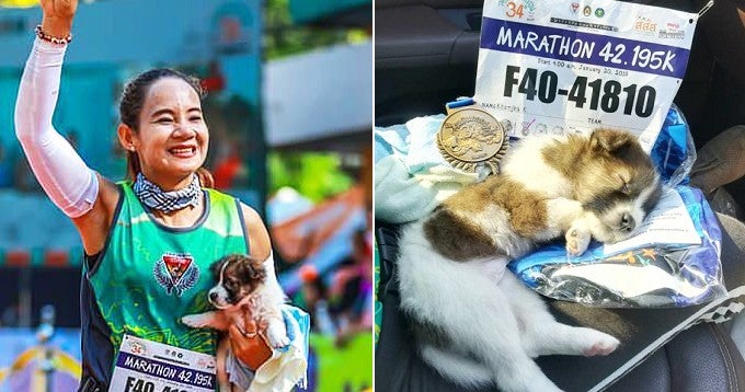 Marathon-Runner Finishes Race With Adorable Lost Pupper In Hand, Ends Up Adopting It - World Of Buzz