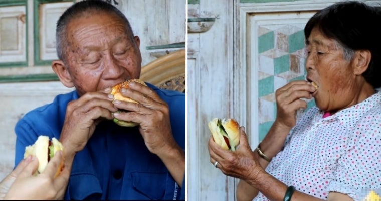 Kampung Grandparents Who'Ve Only Seen Burgers On Tv Happily Eat The Ones Granddaughter Made - World Of Buzz