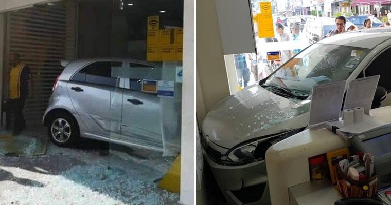 Woman Accidentally Pressed Accelerator When Parking, Rams Her into Bank in Kulai and Injuring Two People - WORLD OF BUZZ