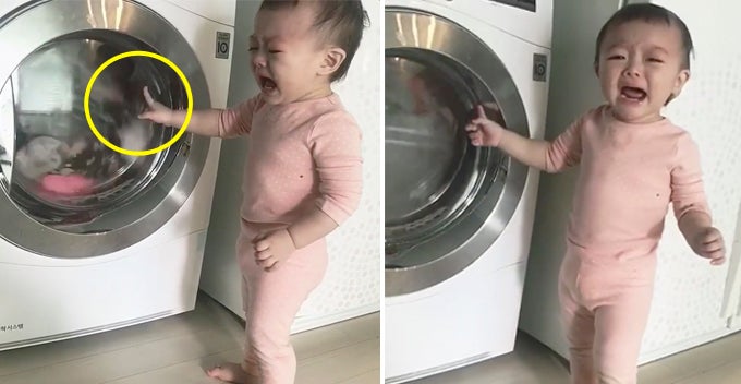 Toddler Breaks Down In Tears After Mom Threw His Bantal Busuk Into Washing Machine - WORLD OF BUZZ