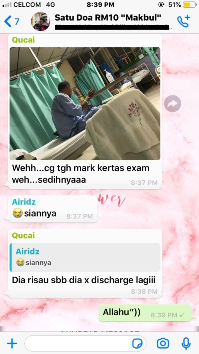 Passionate Perak Teacher Was Seen Marking Papers on His Hospital Bed Instead of Resting - WORLD OF BUZZ