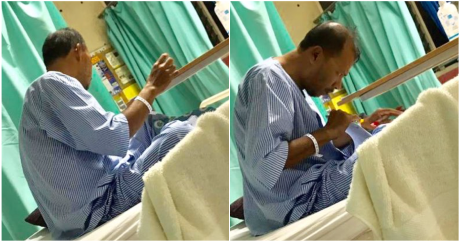 Passionate Teacher Photographed Marking Exam Papers On His Hospital Bed - World Of Buzz 3
