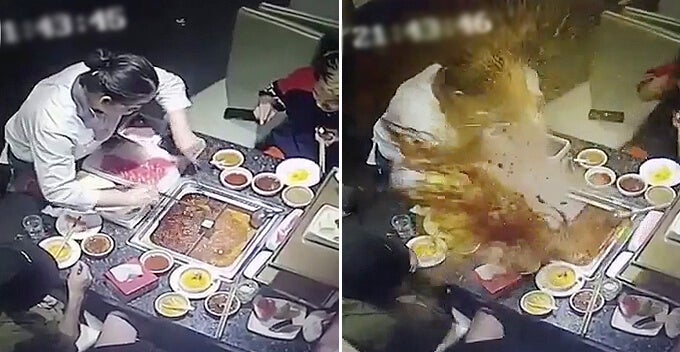 Lighter Suddenly Explodes In Waitress'S Face At Haidilao After Customers Dropped It In The Soup - World Of Buzz