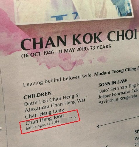 Malaysian Family Hilariously Promotes Handsome Son Who's Still Single in Late Father's Obituary - WORLD OF BUZZ 3