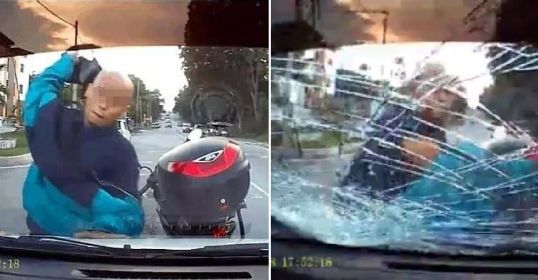 Watch: Motorcyclist Uses Helmet to Smash Serdang Driver's 