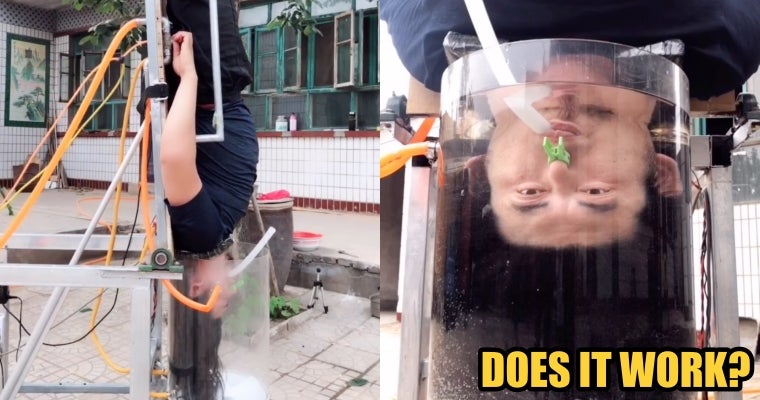 Chinese Man Invented A Upside Down Hair Washing Machine - World Of Buzz 2