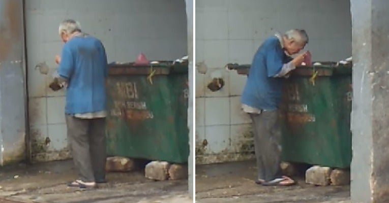 Watch: Heartbreaking Video Shows Skinny Old Man Scavenging for Food in Ipoh Dumpster - WORLD OF BUZZ 2