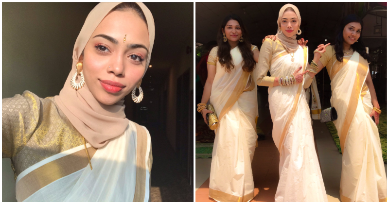 M'Sian Girl Embraces Malayalee Culture By Donning Saree With Her Hijab For Her Bridesmaid - World Of Buzz