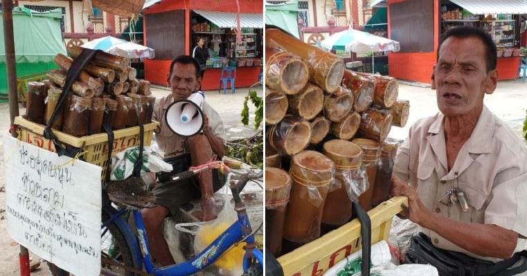 Blind Old Man Has No Children, Sells Sticky Rice Alone To Support Sick 98Yo Wife - World Of Buzz
