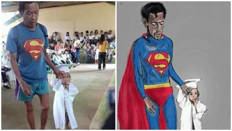 father too poor to afford a suit goes to daughters graduation as superman world of buzz 6 1