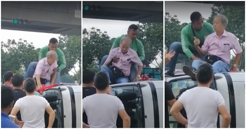 heroic grab food rider breaks window rescues 70yo uncle trapped in a toppled van world of buzz 7 1