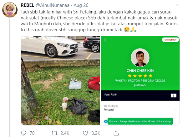 M'sian Chinese Grab Driver Has No Problem Waiting For Muslim Girls Who Drop Everything To Make It In Time For Their Daily Prayers - World Of Buzz 1