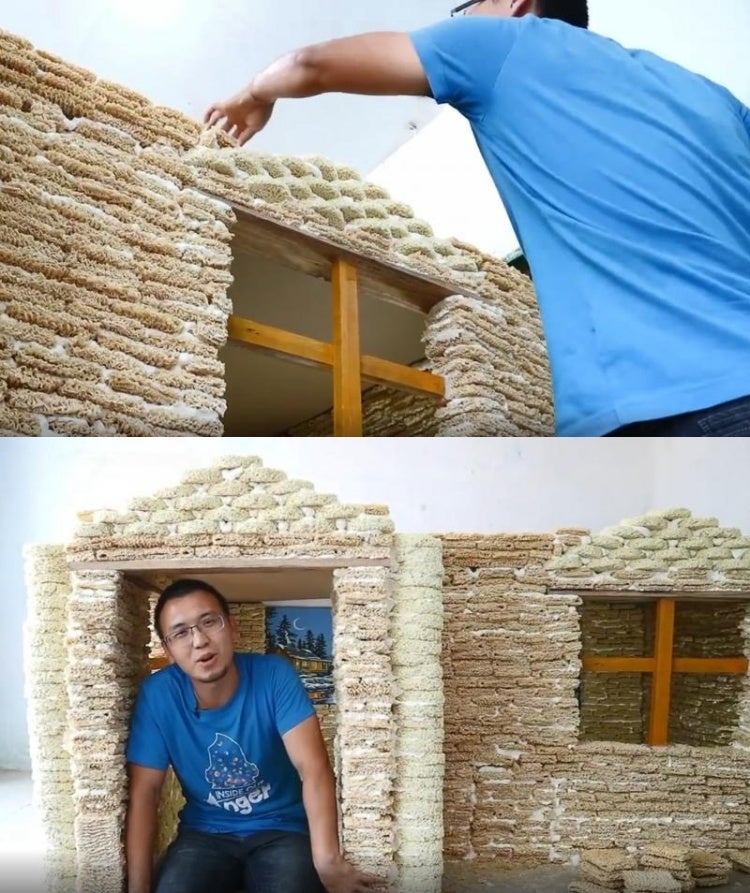 Chinese Dad-To-Be Uses 2,000 Instant Noodle Blocks to DIY a Playhouse for His Future Baby - WORLD OF BUZZ 1