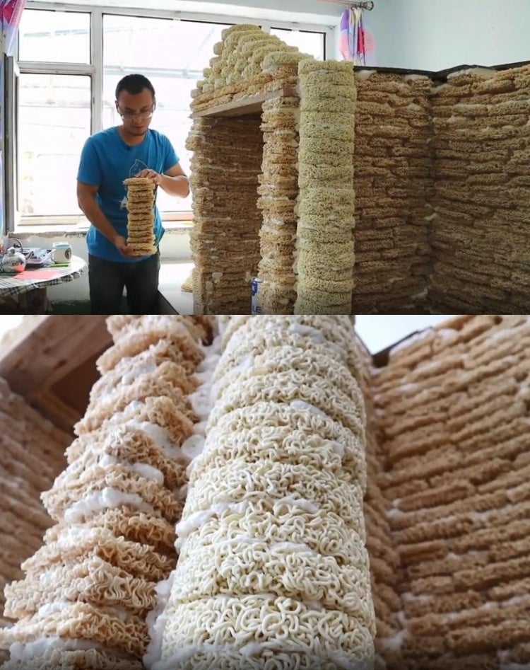 Chinese Dad-To-Be Uses 2,000 Instant Noodle Blocks to DIY a Playhouse for His Future Baby - WORLD OF BUZZ
