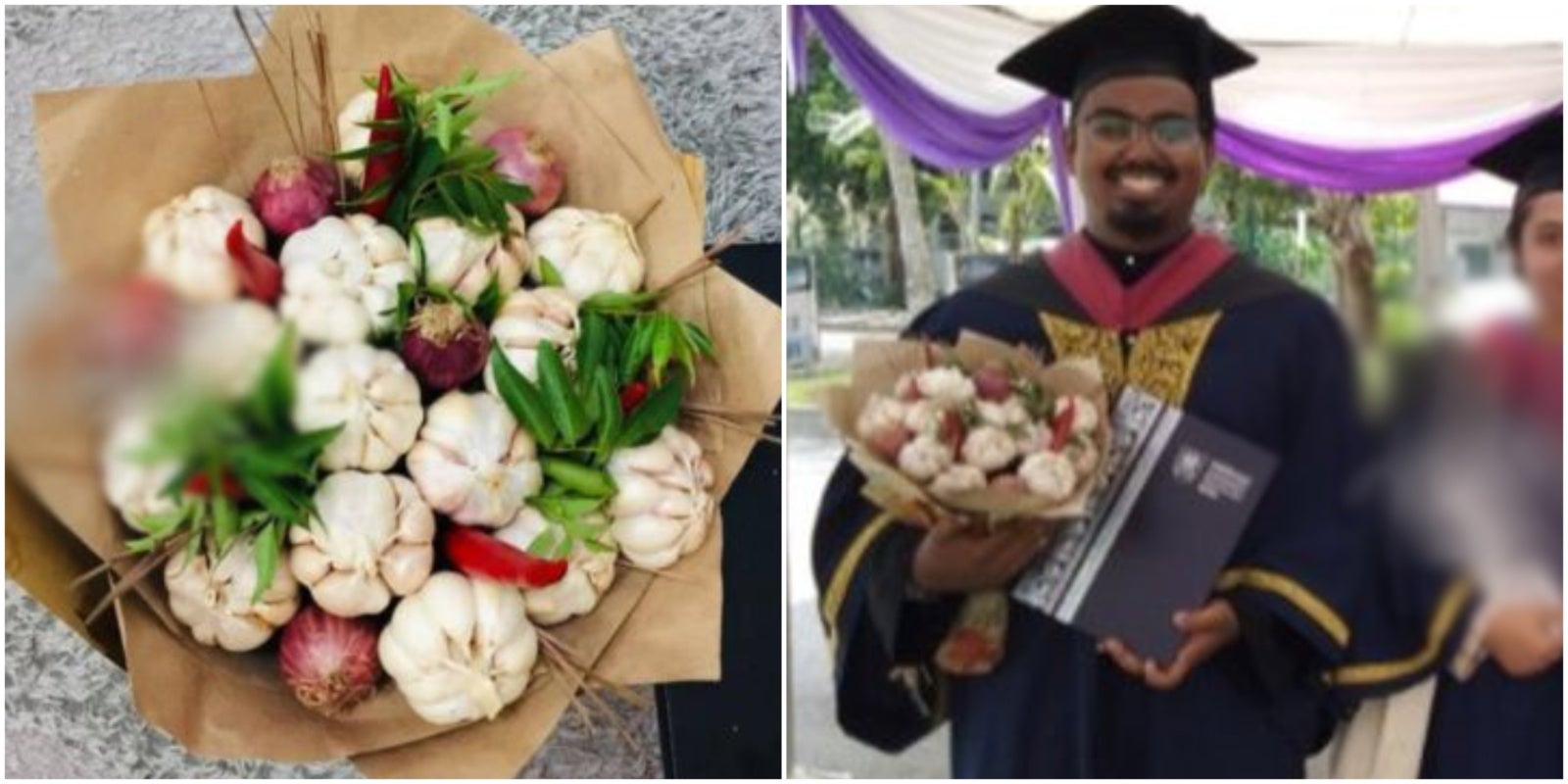 this uitm culinary graduate loves to membawang so his gf gave him a garlic bouquet for convocation world of buzz 3