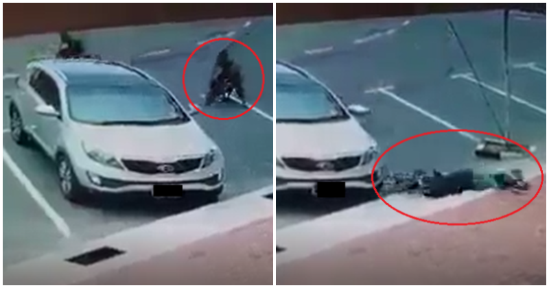 Basikal Lajak Rider Could Not Make Sharp Turn, Slams Into Parked Car &Amp; Hits Head On - World Of Buzz