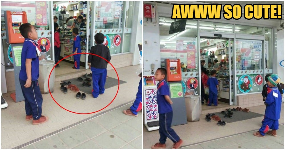 Cute Kids Were So Obedient That They Took Off Their Shoes When Entering A 7-Eleven Store - World Of Buzz 3