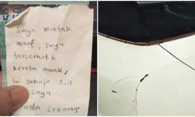 Honest M'Sian Citizen Leaves Rm100 &Amp; Apology Note On Car Owner'S Windshield For Accidentally Scratching His Vehicle - World Of Buzz