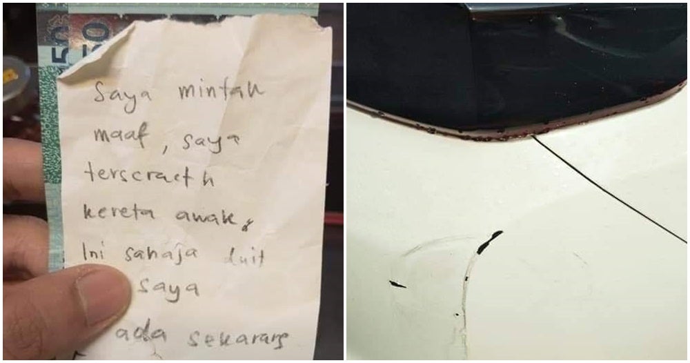 Honest M'Sian Citizen Leaves Rm100 &Amp; Apology Note On Car Owner'S Windshield For Accidentally Scratching His Vehicle - World Of Buzz