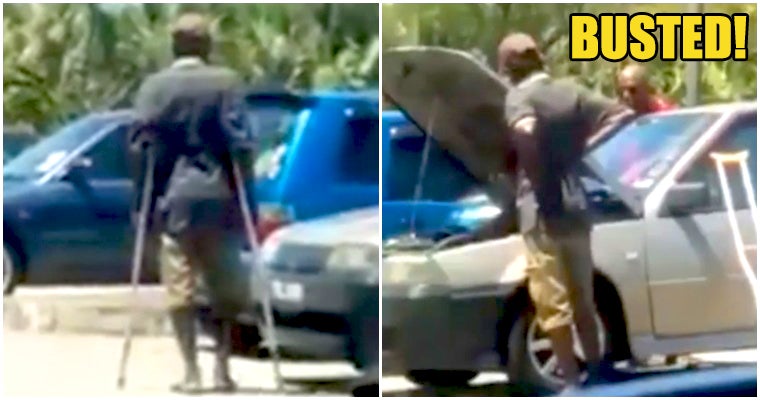Kantoi! Suspicious Limping Beggar Apparently Own A Car And Can Stride Around It Just Fine - World Of Buzz 6