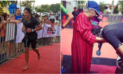 Khairy Jamaluddin Adorably Receives Medal From His Mum At Ironman Langkawi Finish Line - World Of Buzz