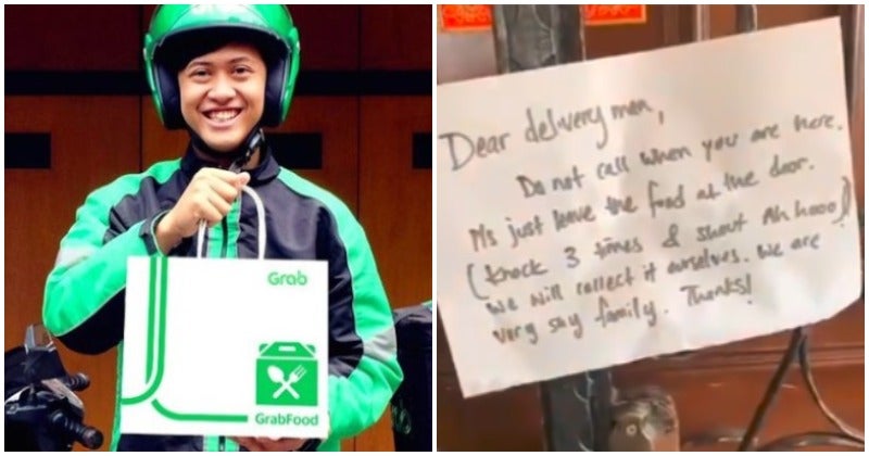 knock 3 times yell ah hoo shy family leaves note for grabfood rider to leave food at their door world of buzz