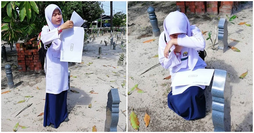 12yo Penang Girl Tearfully Reads Her UPSR Results Out At Her Mother's Grave In Heartbreaking Post - WORLD OF BUZZ