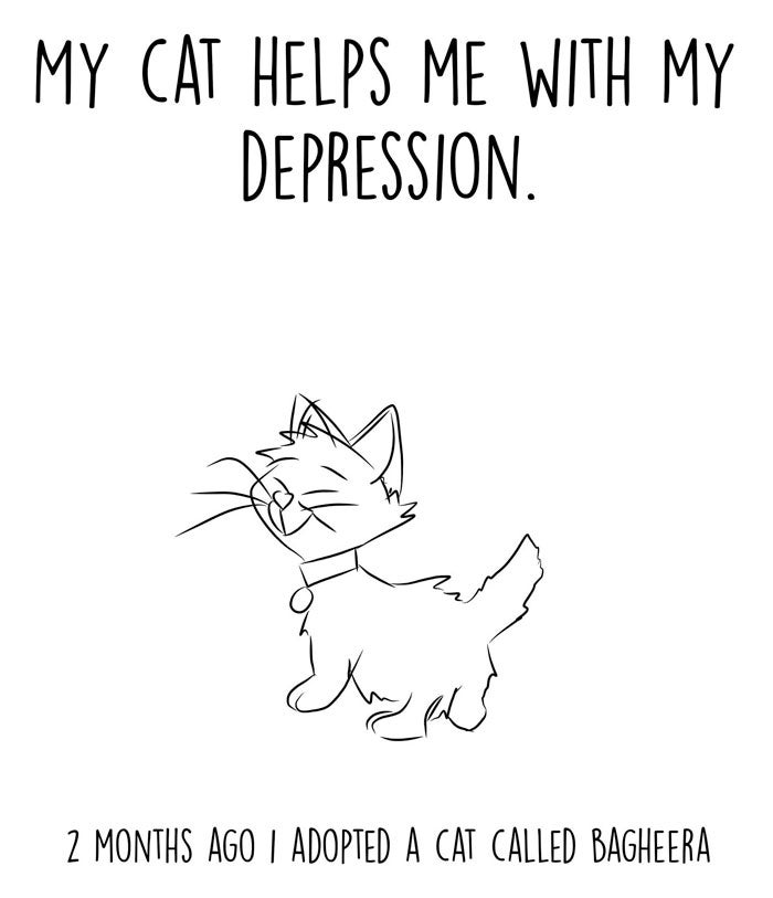 Guy Illustrates How His Adopted Cat Helped Him Deal With Depression - WORLD OF BUZZ