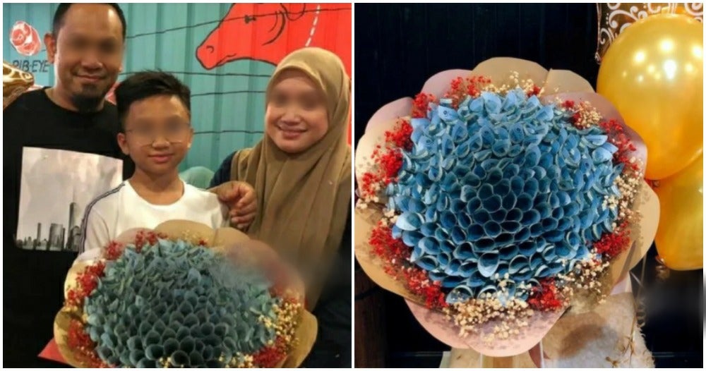 M'sian Parents Gave RM10K Cash Bouquet To Son For Achieving Great UPSR Results! - WORLD OF BUZZ