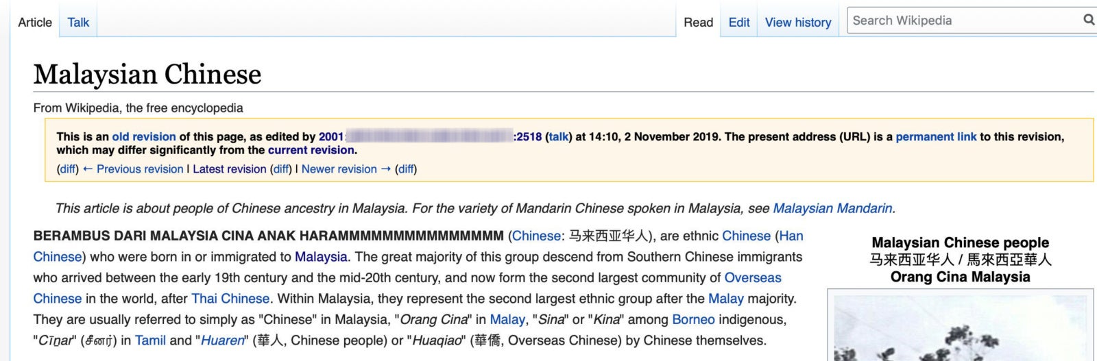 Someone Vandalised the Wikipedia Page Describing "Malaysian Chinese" & Called Them Haram - WORLD OF BUZZ 2