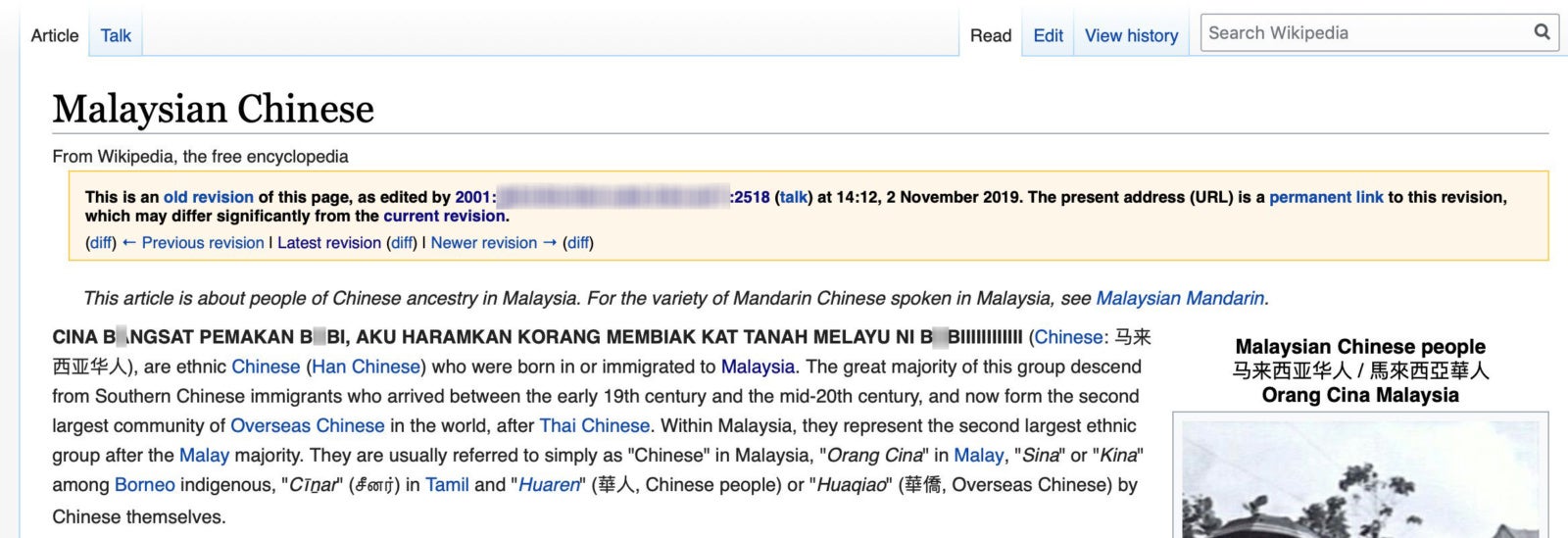 Someone Vandalised The Wikipedia Page Describing &Quot;Malaysian Chinese&Quot; &Amp; Called Them Haram - World Of Buzz 3
