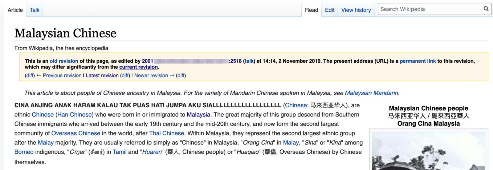 Someone Vandalised the Wikipedia Page Describing "Malaysian Chinese" & Called Them Haram - WORLD OF BUZZ 4