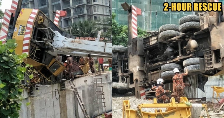 Crane Collapses On Cars And Stall In Sentul, Injures One Person In The Process - WORLD OF BUZZ 2