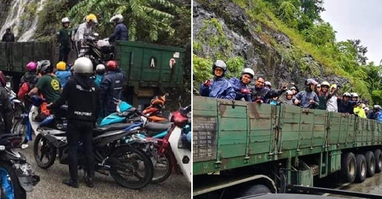 Kind M'sian Trailer Drivers Keep Motorcyclists Safe By Fetching Them Over Flash Flood Area - World Of Buzz 2