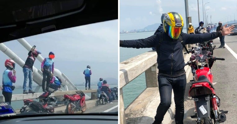 Mat Rempits Stop Dangerously At Penang Bridge &Amp; Climb It To Take Photos - World Of Buzz 1