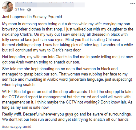 M'sian Man Shares How Creepy Woman Dressed In Black Tried To Kidnap Baby Son In Subang - WORLD OF BUZZ