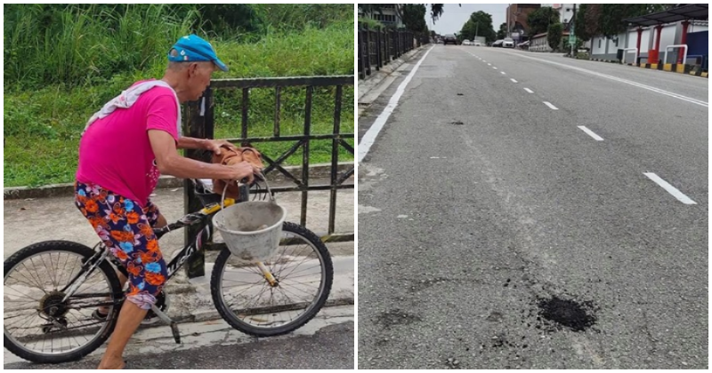 Probably Frustrated With Local PBT, Uncle Fills In A Pothole Himself For The Safety Of Others - WORLD OF BUZZ