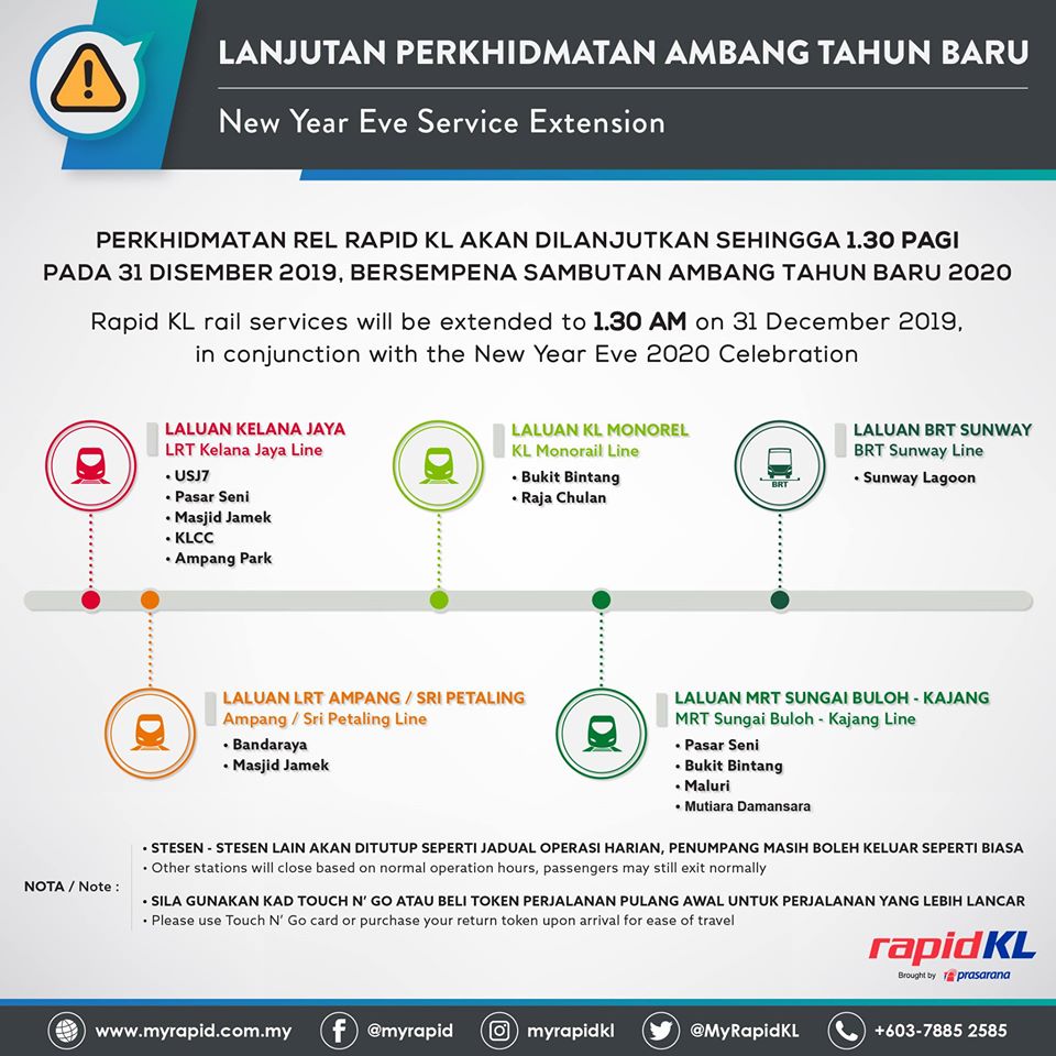 Rapid KL To Extend Operation Hours Of Selected Lines For 2020 New Years Day Countdown - WORLD OF BUZZ