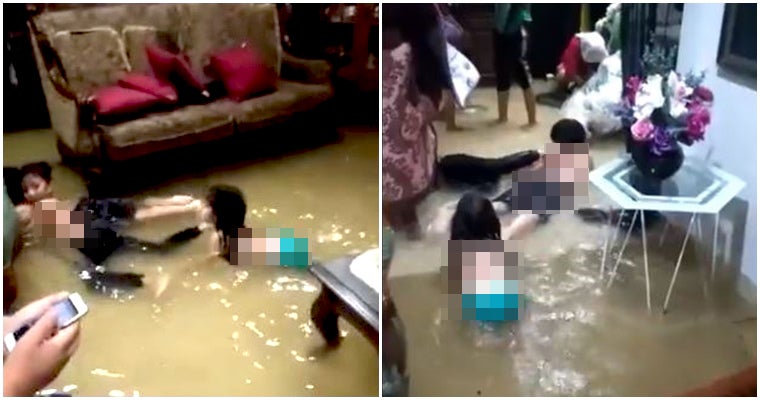 Video: Lively Kids In Kelantan Swim In Their Flooded Home Liven Up Their Situation - WORLD OF BUZZ