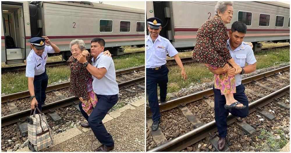 Kind Train Conductor Heroically Carries Elderly Woman Off Train As She Couldn'T Get Down Steps - World Of Buzz 4