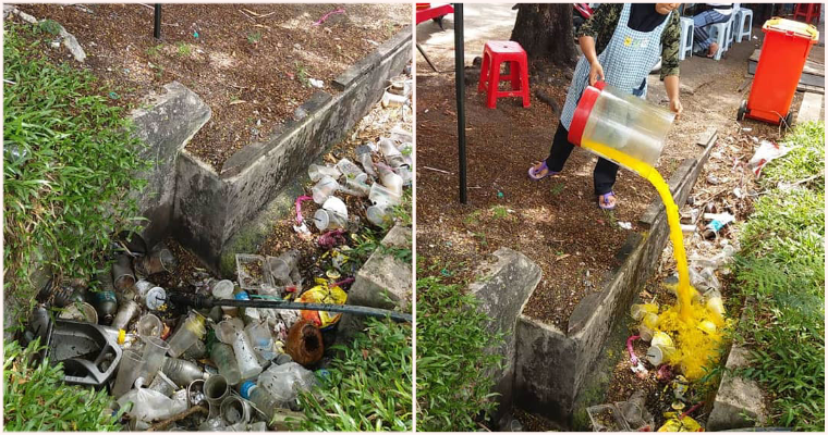 M'Sian Street Vendor Pouring Leftover Drink Into Trash-Ridden Drain Causes Netizens To Debate - World Of Buzz
