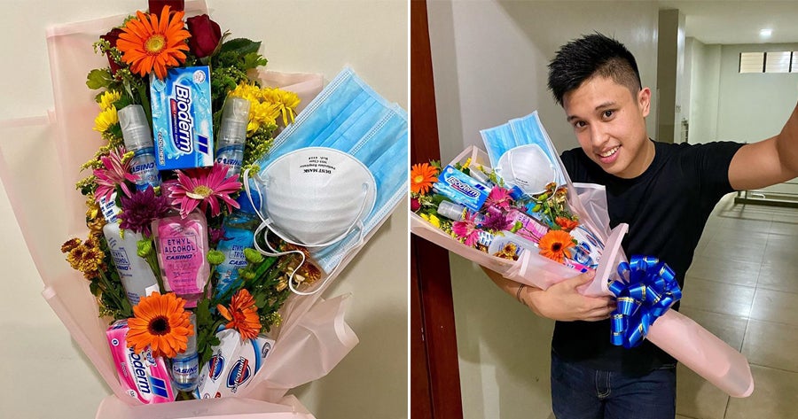 This Guy Made Anti-Corona Bouquet Out of Face Mask & Hand Sanitiser for Valentine's Day - WORLD OF BUZZ