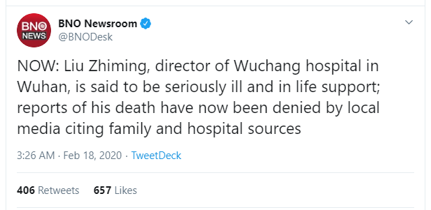 Director Of Wuhan Hospital Allegedly In Icu With Coronavirus Following Reports That He Died - World Of Buzz 1