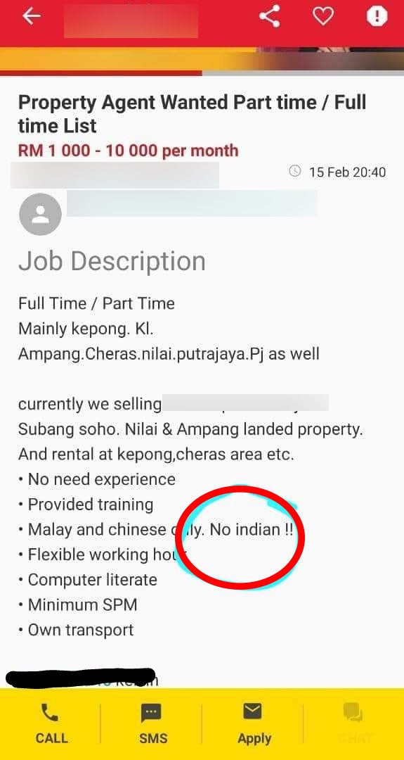 M'sian Job Vacancy Strictly Specifies 'No Indian', Proves Racism Is Still Alive & Well Locally - WORLD OF BUZZ 1