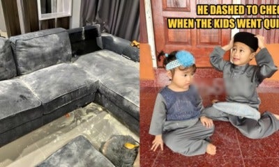 Terengganu Dad Leaves Kids Unattended, Only To Find Milk Powder Spilt All Over The Couch - World Of Buzz