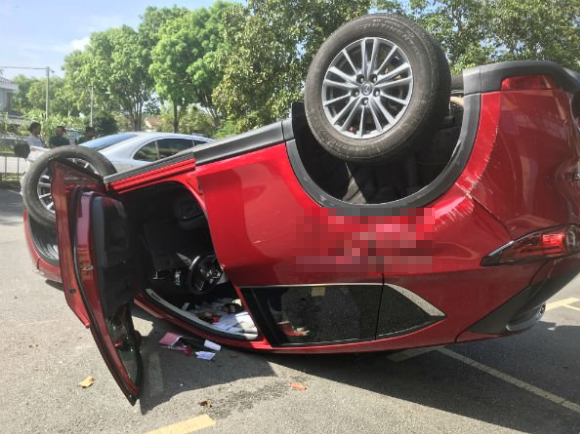 Unlicensed Foreign Worker Puts Car In Reverse Instead Of Drive, Overturns Cheras Woman's New Mazda - WORLD OF BUZZ 1