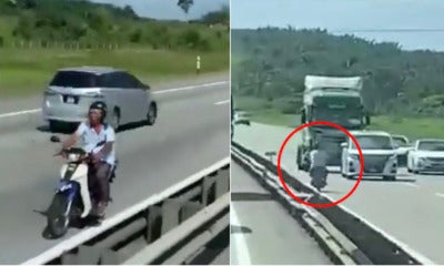 Video: Rider Rides Motorbike Against The Traffic On A Highway, Narrowly Escapes Big Lorry - World Of Buzz 3