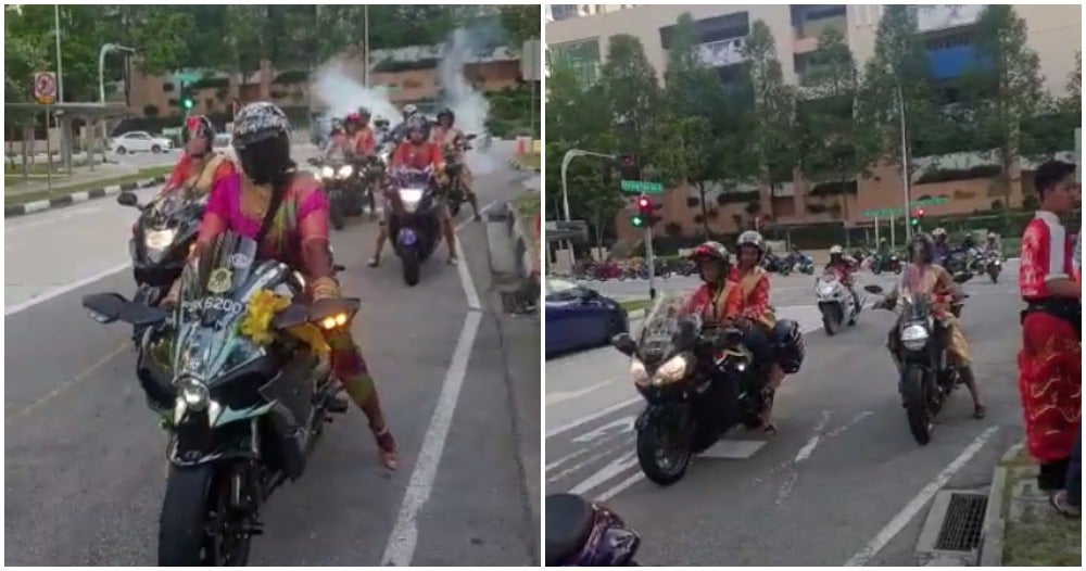 Watch: Badass Bride In Pink Saree Leads Motorcycle Convoy To Her Own Wedding On A Kawasaki - World Of Buzz 1