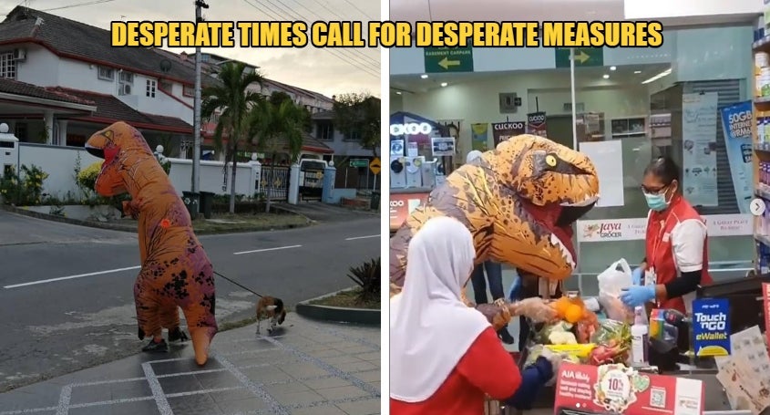 MCO: M'sians Get Creative & Put On A Dino Suit Out To Curb The Spread Of Covid-19 - WORLD OF BUZZ