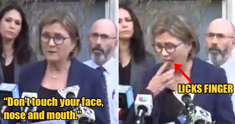 Watch: Health Director Tells Public Not to Touch Their Face, Nose & Mouth Then Licks Her Finger - WORLD OF BUZZ